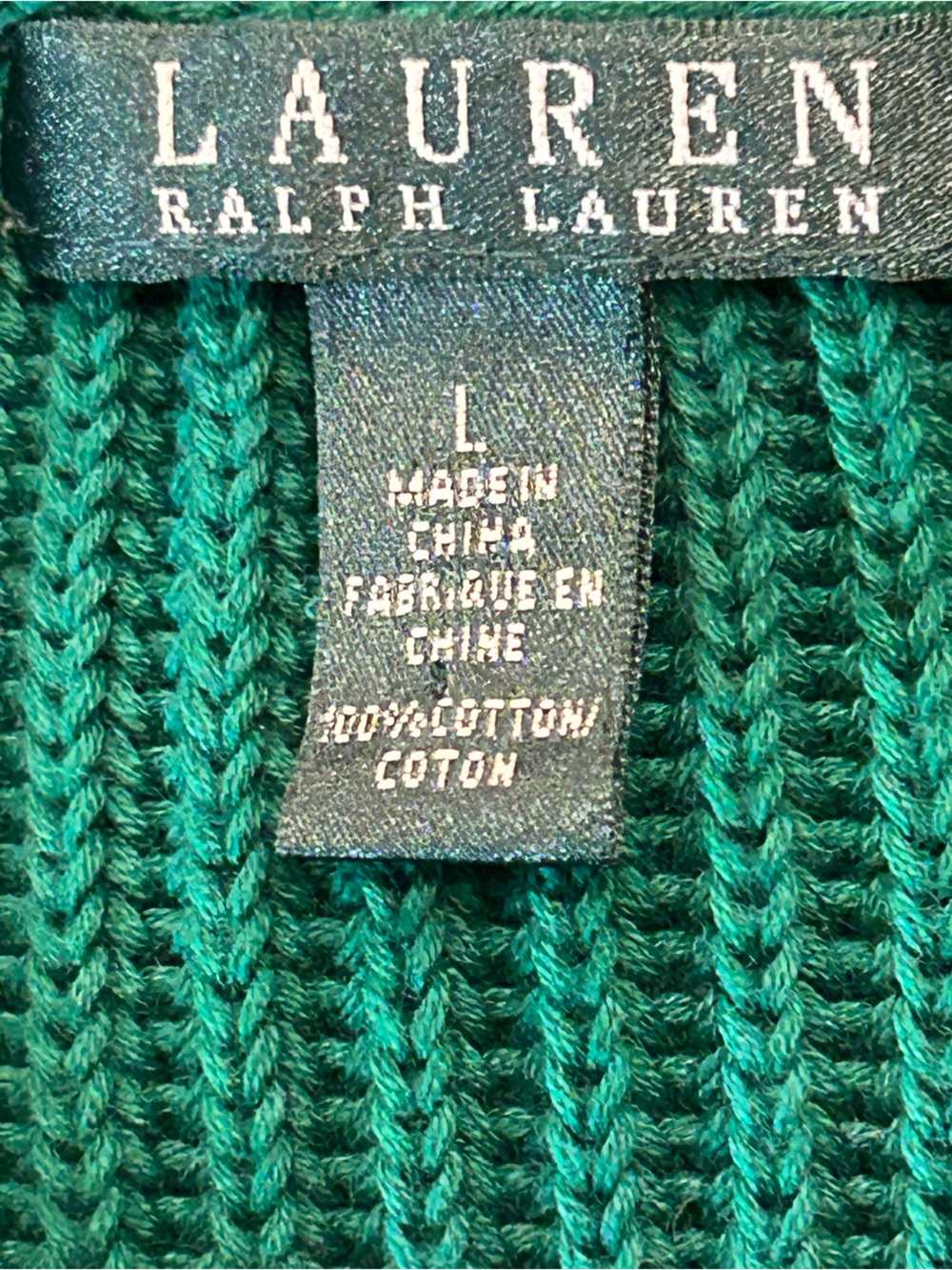 Lauren Ralph Lauren Green Ribbed Shawl-Collar Cardigan Double Breasted SZ L EUC - Picture 4 of 13